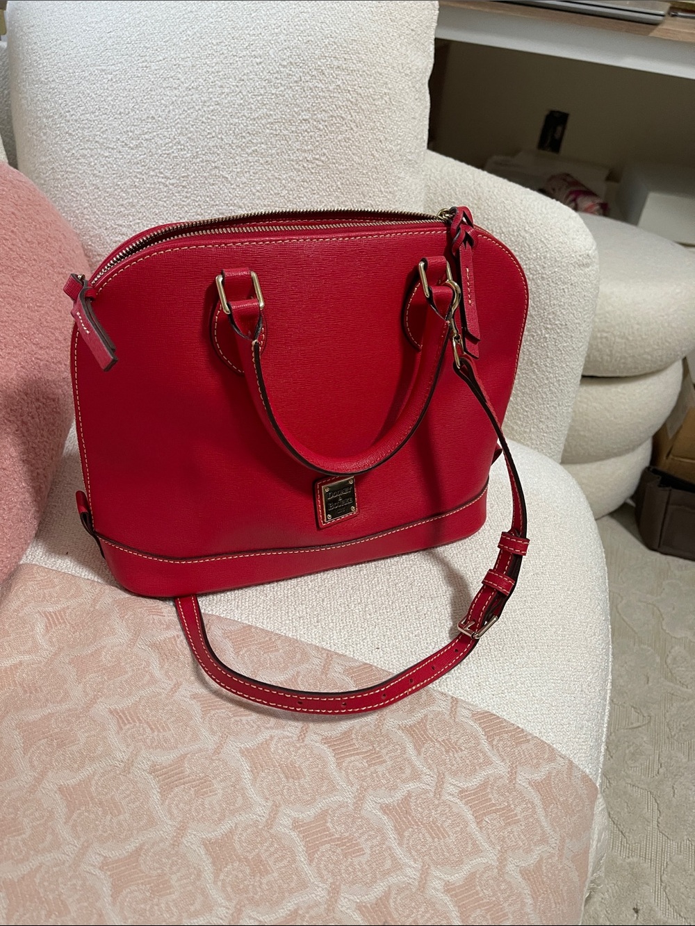 Dooney & Bourke Red Saffiano Dome Satchel with Gold Hardware
